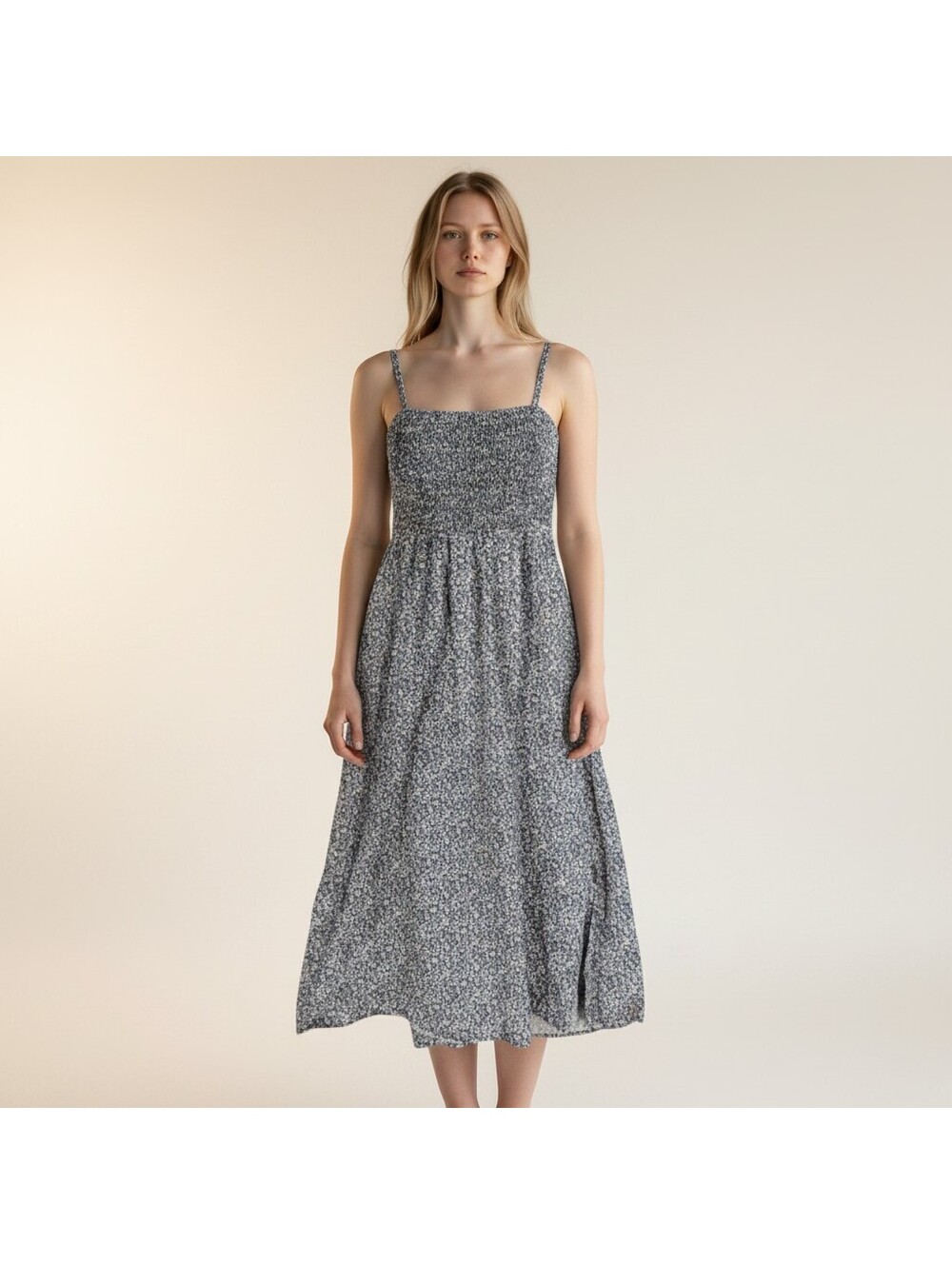 Old Navy Dress Women M Medium Blue Floral Sheath Midi Cotton Sleeveless Casual